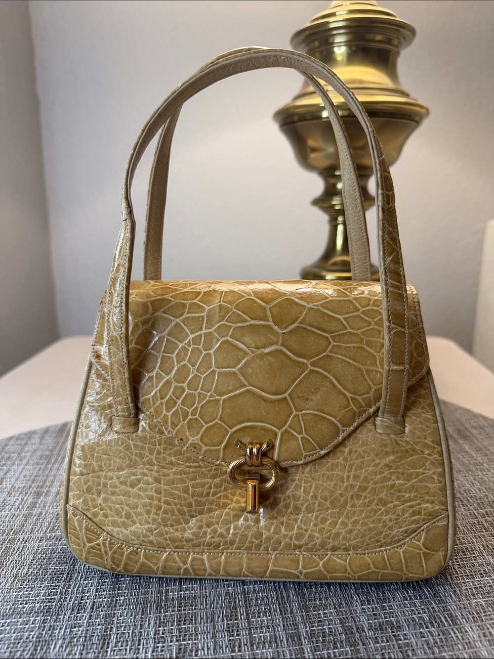 Vintage Lucille De Paris Croc Leather Hand Bag